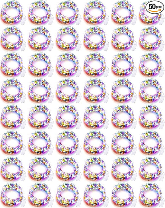 Riakrum 50 Pack 16.4 ft 50 LED Fairy Lights Battery Operated, Multicolor Christmas Tiny String Lights Bulk Starry Light Waterproof for Mason Jars Wedding Party Christmas Centerpiece Table Decor