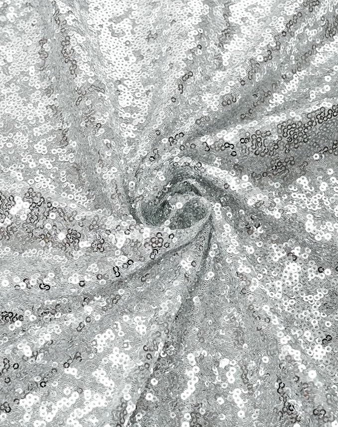 Eternal Beauty Silver Tablecloth, 60x120 Inch Sequin Rectangle Glitter Table Cover for Cake Dessert Exhibition Party Birthday Events