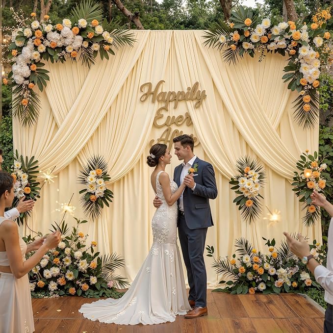 50ftx12ft Wrinkle Free Champagne Backdrop Curtain, 10 Panels 12FT Long Wedding Photo Backdrop Drapes, Silky Polyester Back Drop Cloth for Birthday Photography Background Party Backdrop Draping