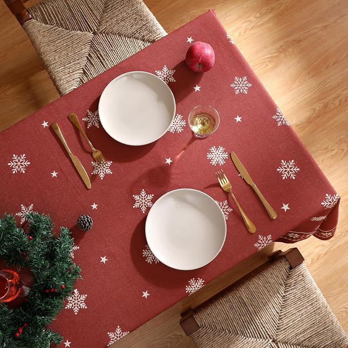 ISAENNE Designer Vintage Linen Rectangular Tablecloth,71"x55"-Carol C | French Elegant Table Cloth for Rectangle Table,Red,Decor,Heavyweight,Dining Room,Kitchen,Tea Party,Thanksgiving,Christmas
