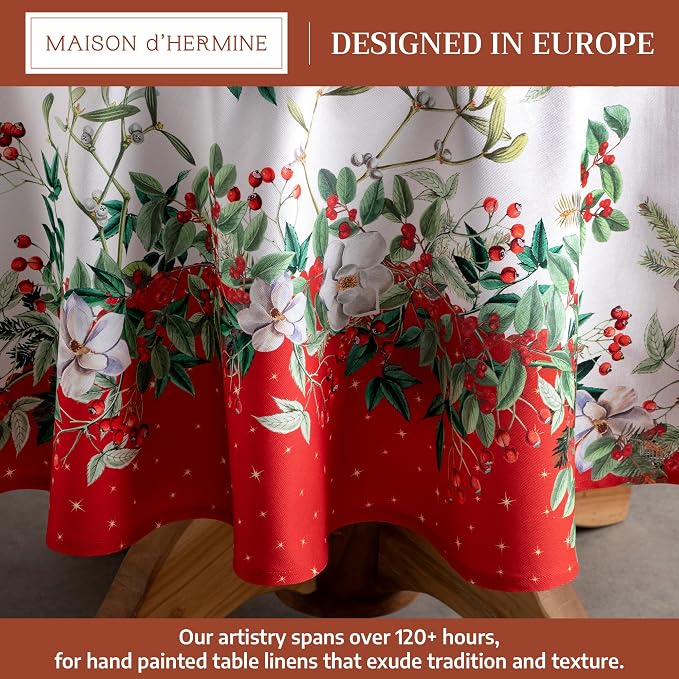 Maison d' Hermine Table Cloth Round Table 100% Cotton 69 Inches Fall Tablecloth Reusable Everyday Use for Thanksgiving Christmas Decorations Dining Farmhouse Party (Noel)