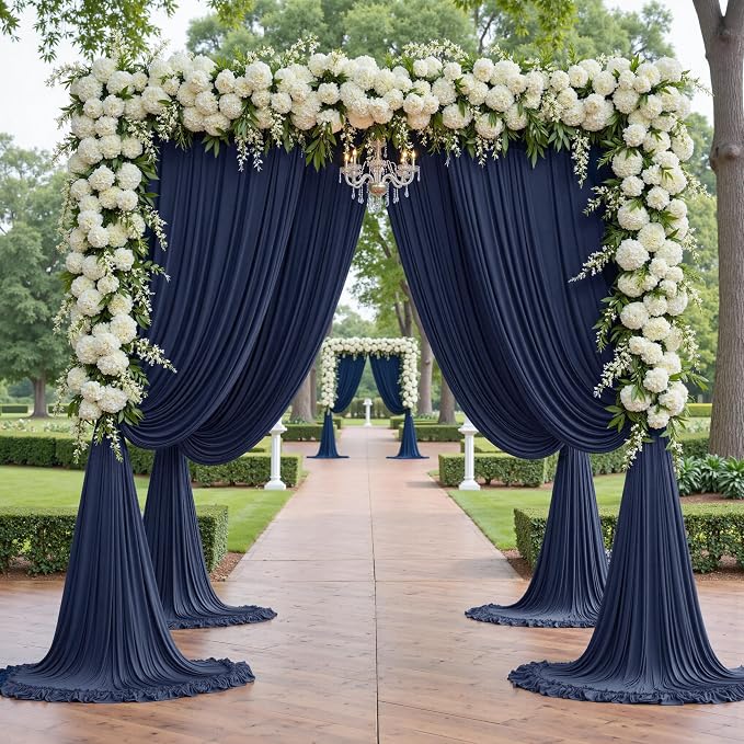 20ft×12ft Navy Blue Backdrop Curtain for Wedding Parties, 4 Panels Wrinkle Free Polyester Photo Backdrop Drapes Back Drop Cloth for Independence Day Birthday Photography Background