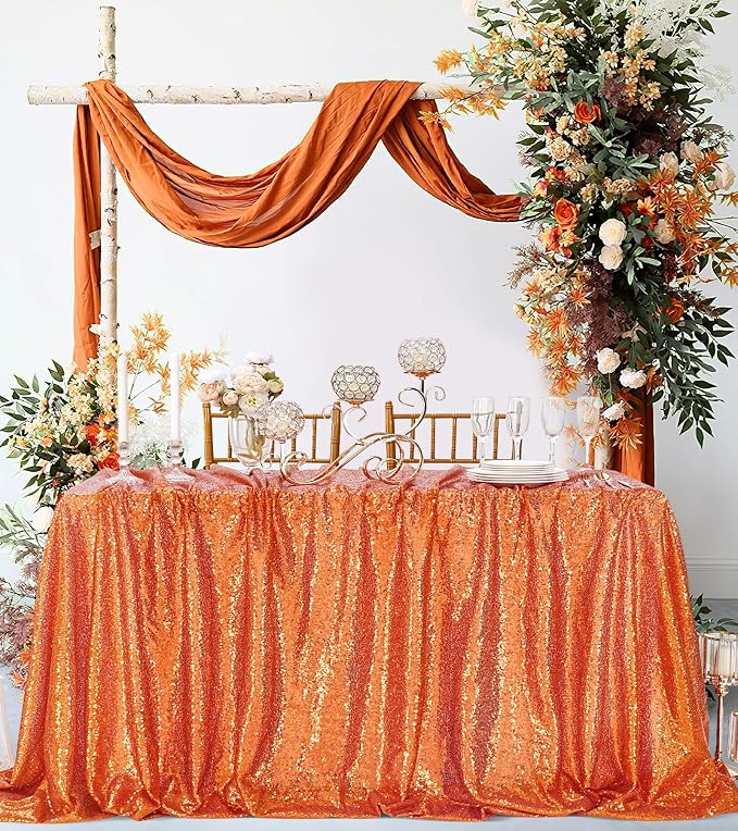B-COOL Rectangle Sequin Tablecloth Fabric Linen: Glitter Fabric 6ft Long Table Cloth for Wedding Autumn Party Dining Banquet Christmas Holiday Decoration, Bronze 60x102 inch