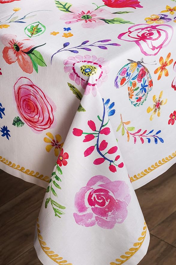 Maison d' Hermine Table Cloth Square Table 100% Cotton 54 x 54 Inches Tablecloth Reusable Decorative for Dining Kitchen Room Farmhouse Party Home Hotel Restaurant Spring Summer- Happy Florals - Sweety