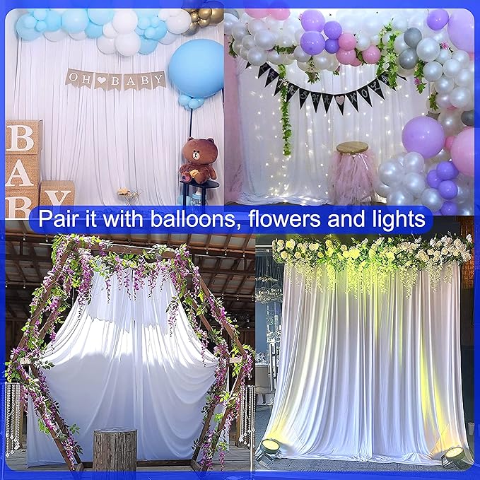 10x10 White Backdrop Curtain for Parties Wedding Wrinkle Free White Photo Curtains Backdrop Drapes Fabric Decoration for Baby Shower 5ft x 10ft,2 Panels
