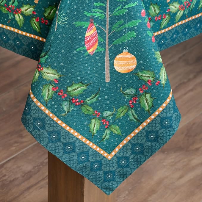Maison d' Hermine Table Cloth Rectangle Table 100% Cotton 60 x 108 Inches Fall Tablecloth Reusable Everyday Use for Thanksgiving Christmas Decorations Dining Farmhouse Party (Hygge Christmas)