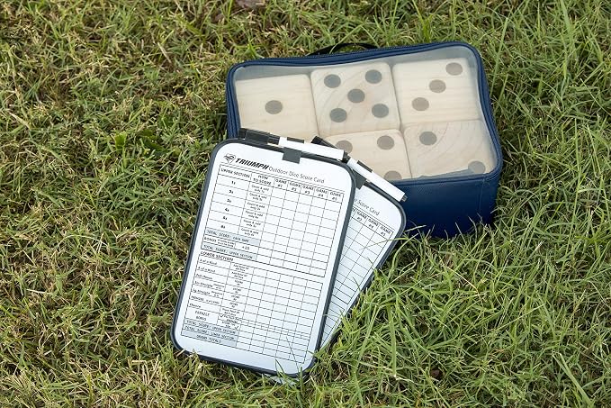 TRIUMPH Giant Wooden Lawn Dice - Includes 6 Large Lawn Dice, Dry-Erase Scorecards, Markers and Carry Bag