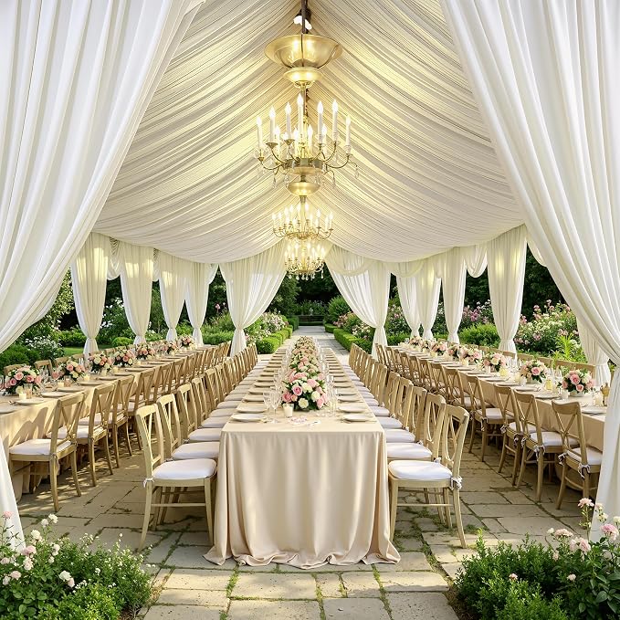 20x40ft Ivory Ceiling Drapes, 4 Panels 40ft Height Wrinkle-Free Tent Draping Curtains for Wedding Party Tent Canopy Arch Backdrop Decorations
