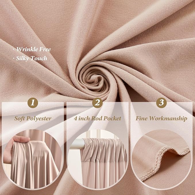 10ftx12ft Wrinkle Free Nude Backdrop Curtain, 6 Panels 12FT Long Wedding Photo Backdrop Drapes, Silky Polyester Back Drop Cloth for Birthday Photography Background Party Backdrop Draping
