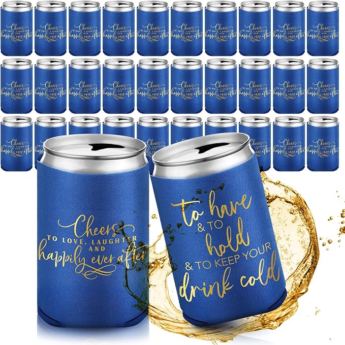 Qinyoung 50 Pieces Blue Wedding Can Cooler Bulk Engagement Party Favors for Guests Cheers to Love and Happily Ever After Rehearsal Dinner Decorations for Wedding Bridal