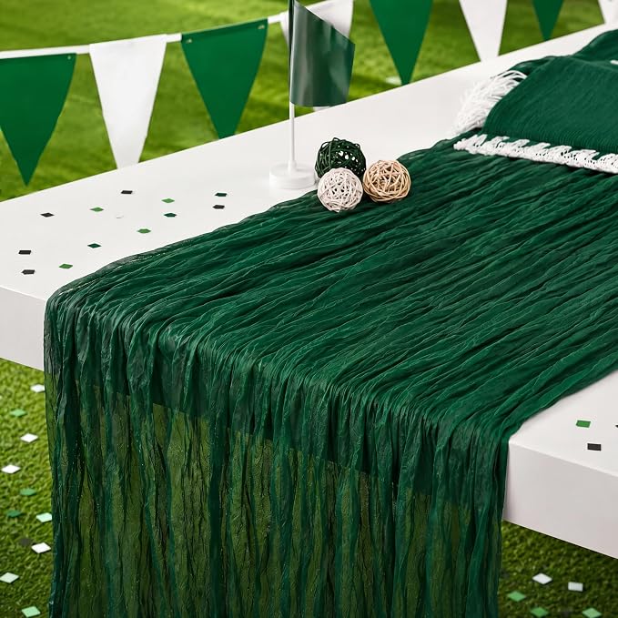 3 Pack Emerald Green Cheesecloth Table Runner 120 Inch 10FT Cheese Cloth Runners for Football Theme, Spring Holiday, Baby Shower, Jungle Theme Party