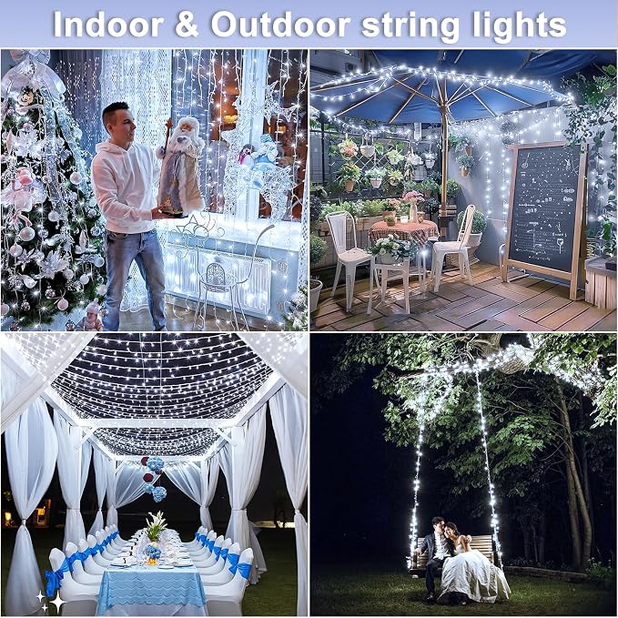 400 LED White Christmas Lights Outdoor, 132 FT Christmas String Lights Waterproof, Clear Wire 8 Modes Plug in Twinkle Fairy Lights for Indoor Bedroom Wedding Tree Holiday Decorations