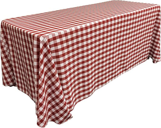 LA Linen TCcheck90x156-RedK98 Polyester Gingham Checkered Rectangular Tablecloth, White & Red - 90 x 156 in.