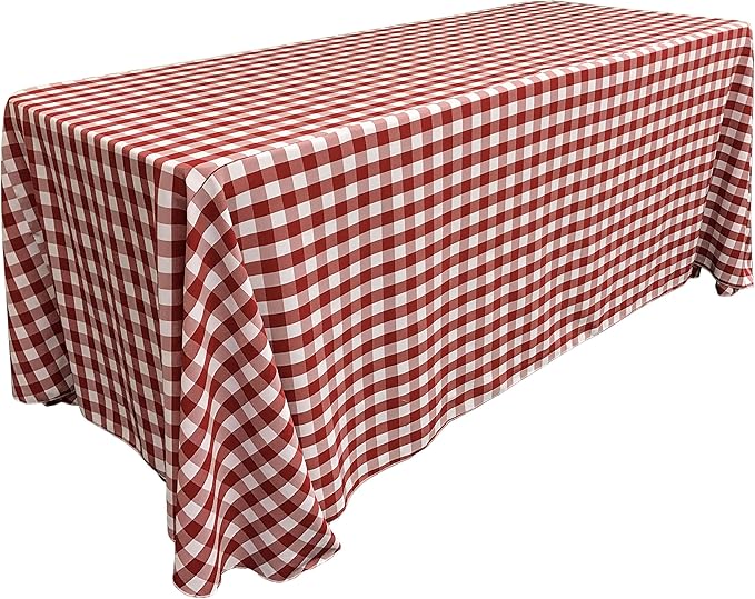 LA Linen TCcheck90x132-RedK98 Polyester Gingham Checkered Rectangular Tablecloth, White & Red - 90 x 132 in.