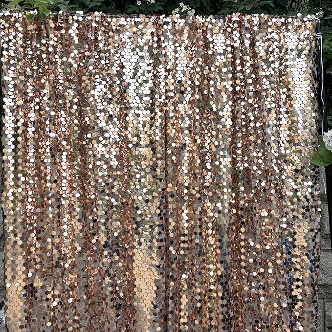 Rose Gold Sequin Backdrop, 4x10 Feet, 2 Panel Shimmer Glitter Photobooth Props for Decor, Parties, Home, Wedding, Birthday