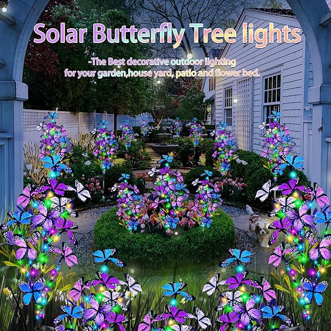 MRHEPHAESTUS Solar Garden Lights Outdoor, Waterproof 2 Pack Solar Butterfly Lights with 60 LED 12 Butterfly Colorful Lighting for Garden Yard Lawn Outdoor Decor, Gift for Mom Women Mother's Day