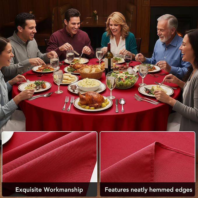 10-Pack Red Round Tablecloths, 108 Inches, Stain-Resistant Polyester for 4-5 Ft Round Tables - Washable Table Covers for Weddings, Banquets, Birthday Parties, Events