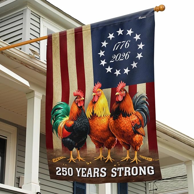 FLAGWIX American 250 Years Anniversary Rooster Flag - Polyester Double-sided Yard Flags For Outside House Flag (29.5" x 39.5") - 4th of July Decorations for Farm Home Yard Garden Decor Banner