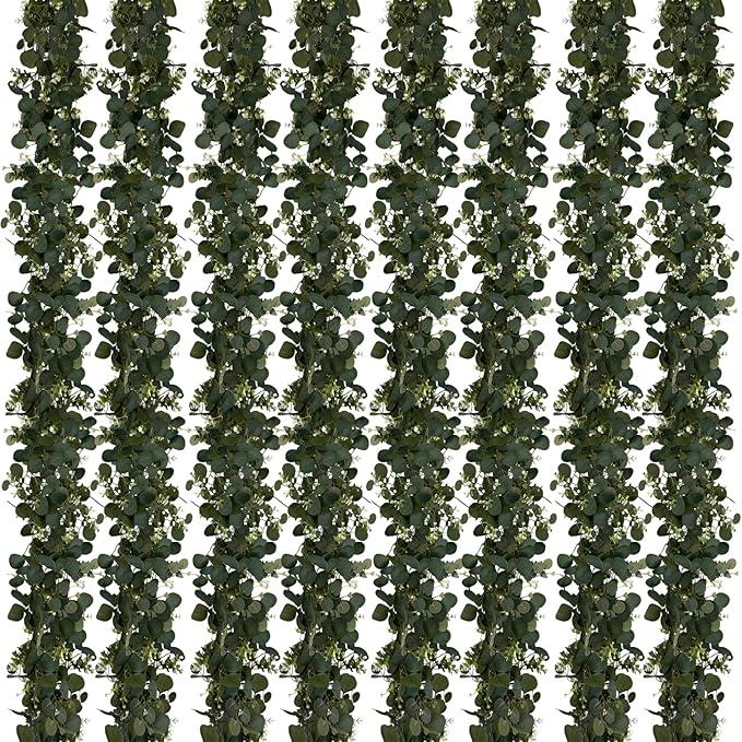 Eucalyptus Garland, 8Pcs 6FT Green Flower Garland Decor, Spring Summer Artificial Faux Eucalyptus Leaves Greenery Vines for Table Runner Wedding Arches Mantle Centerpieces Backdrop Decorations