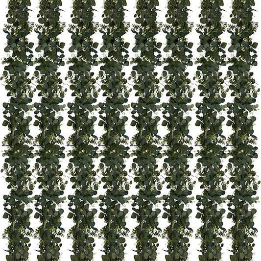 Eucalyptus Garland, 8Pcs 6FT Green Flower Garland Decor, Spring Summer Artificial Faux Eucalyptus Leaves Greenery Vines for Table Runner Wedding Arches Mantle Centerpieces Backdrop Decorations