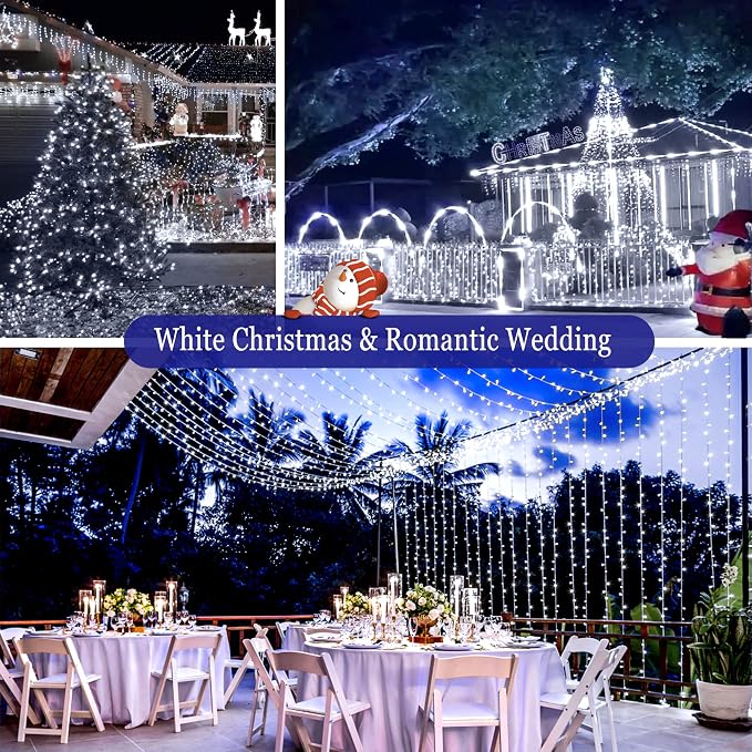 KNONEW 99ft 300 LED Christmas Lights Outdoor String Lights 8 Modes & Memory Fairy Light Plug in Waterproof LED String Lights for Xmas Yard Tree Wedding (Cool White)