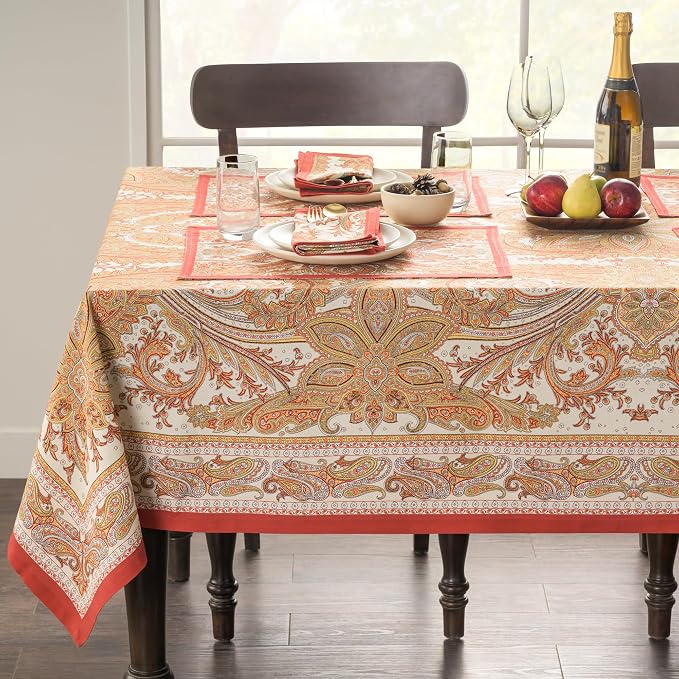 Maison d' Hermine Table Cloth Rectangle Table 100% Cotton 70 x 90 Inches Fall Tablecloth Reusable Everyday Use for Thanksgiving Christmas Decorations Dining Farmhouse Party (Kashmir Paisley)