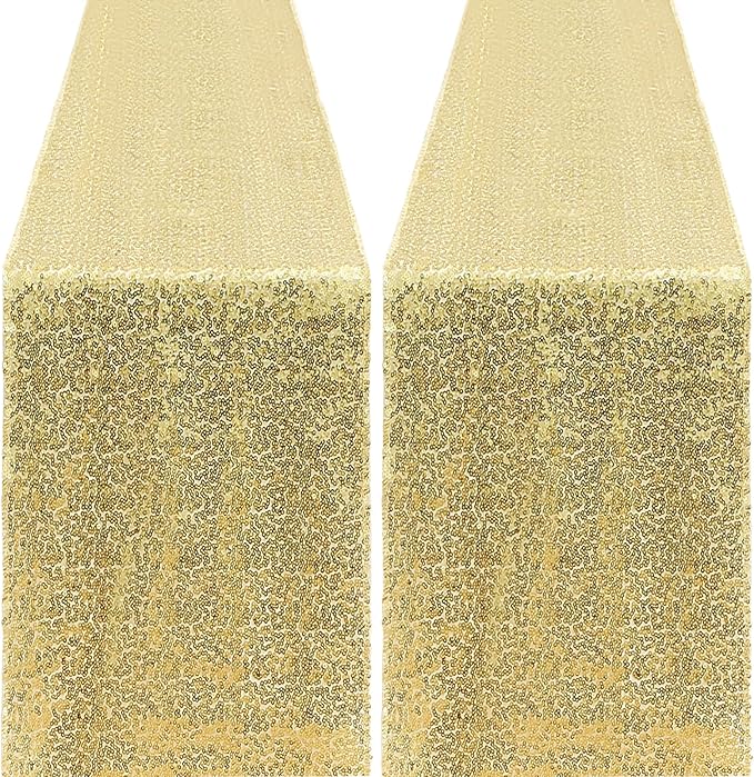 2 Packs 12 x 72 inches Sequin Table Runner, Gold Glitter Table Runner for Birthday Party Supplies Wedding Engagement Baby Shower Holiday Celebration Event Decorations