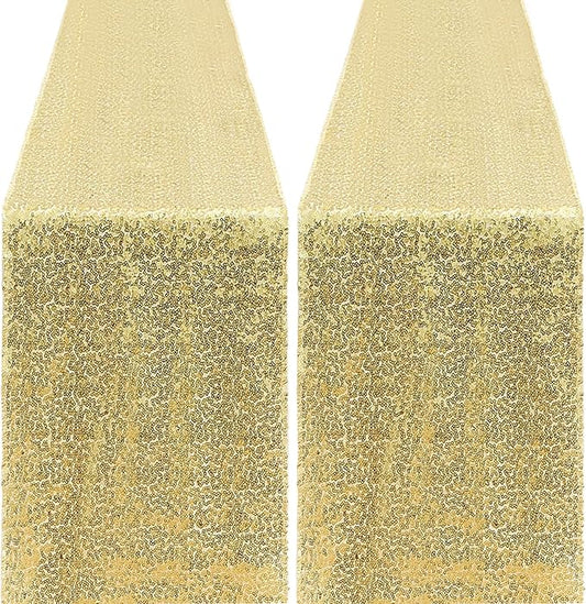2 Packs 12 x 72 inches Sequin Table Runner, Gold Glitter Table Runner for Birthday Party Supplies Wedding Engagement Baby Shower Holiday Celebration Event Decorations