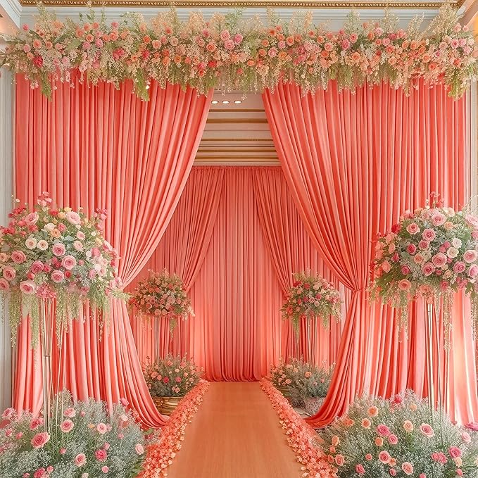 10x10 Orange Backdrop Curtain for Parties Wrinkle Free Orange Photo Curtains Backdrop Drapes Fabric Decoration for Wedding Birthday Party Baby Shower 5ft x 10ft,2 Panels