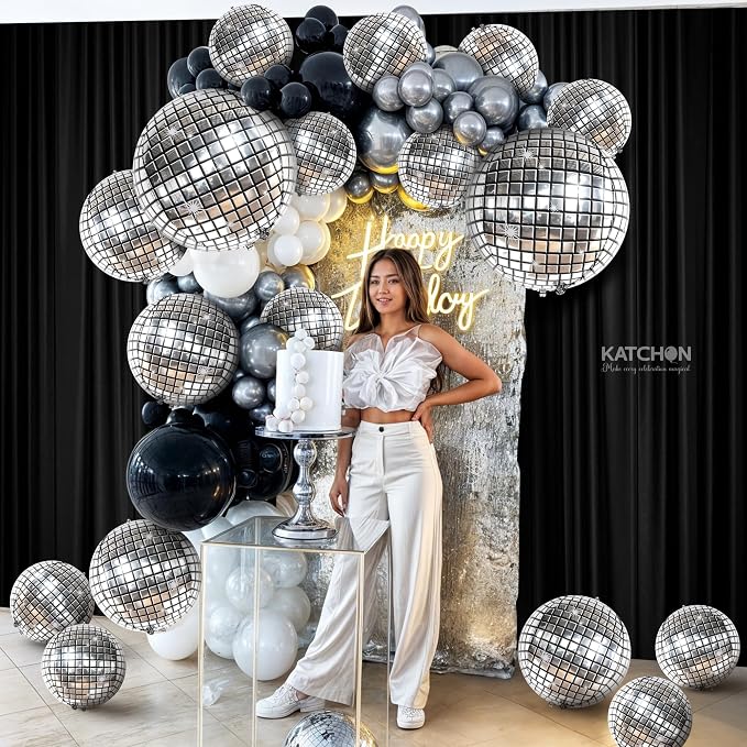 KatchOn, Silver Disco Ball Balloons - 32 Inch, Pack of 20 | Shiny Disco Ball for Disco Party Decorations | 4D Disco Balloons for Disco Bachelorette Party Decorations | Mamma Mia Party Decorations