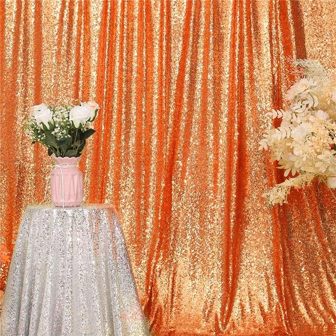 Eternal Beauty Orange Sequin Backdrop, 20x10 Ft Halloween Glitter Background Curtains for Shimmer Photography Party Wedding Birthday Back Drop Decor