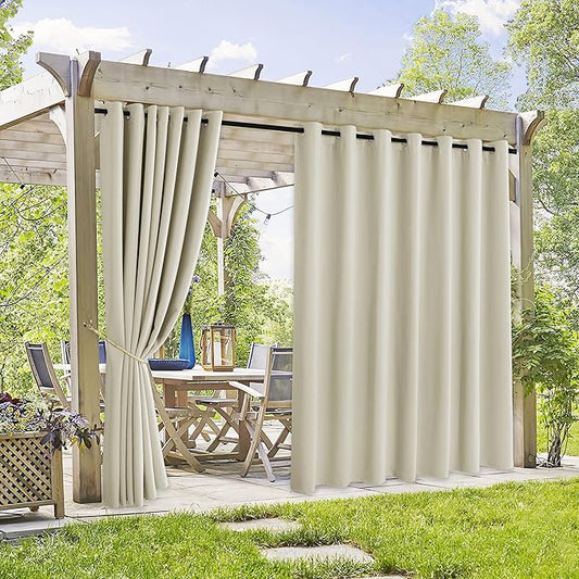 RYB HOME Extra Wide Outdoor Curtains 2 Panels - UV Protect Waterproof Privacy Outside Curtains for Patio Gazebo Balcony Lanai Pavilion Pergola Deck, Wide 105 x Long 96 inches, Cream