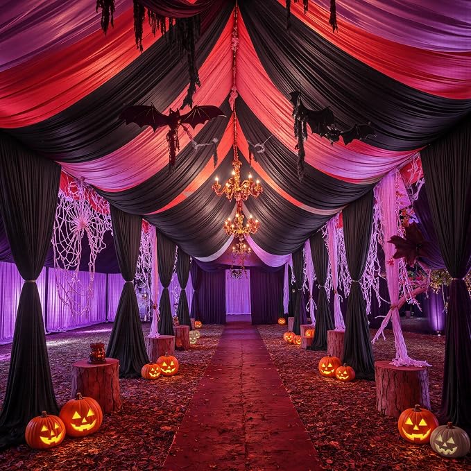 30ftx40ft Black Ceiling Curtain for Wedding Parties – 6 Panels Wrinkle-Free 40 FT Long Tent Draping Curtains for Wedding, Birthday & Theme Parties, 40ft Height with Rod Pocket