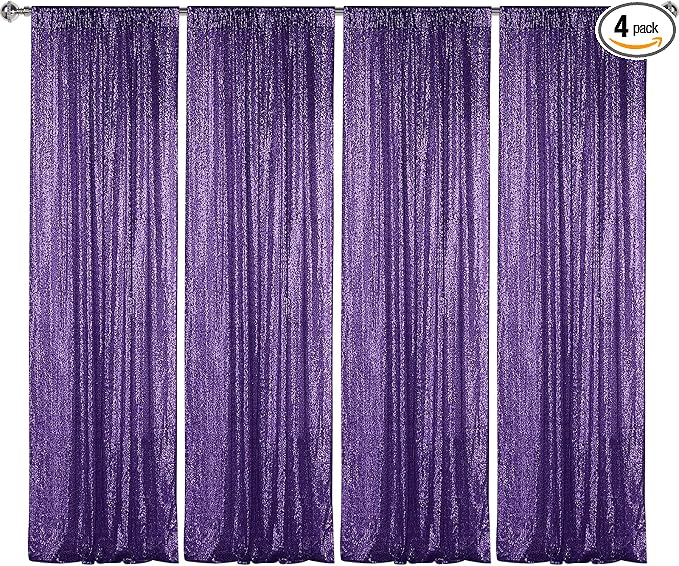 Sugargirl Purple Sequin Backdrop Curtain 4 Panels 2FTx8FT Glitter Purple Background Drapes Sparkle Photography Backdrop for Party Wedding Birthday Wall Decoration
