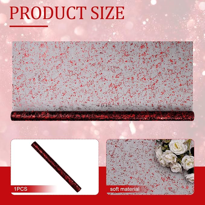 BINBE 1PCS Table Runner 10Ft Sheer Chiffon Fabric Cheesecloth Sequin Glitter Table Runner for Wedding Birthday Party Decor Black Red