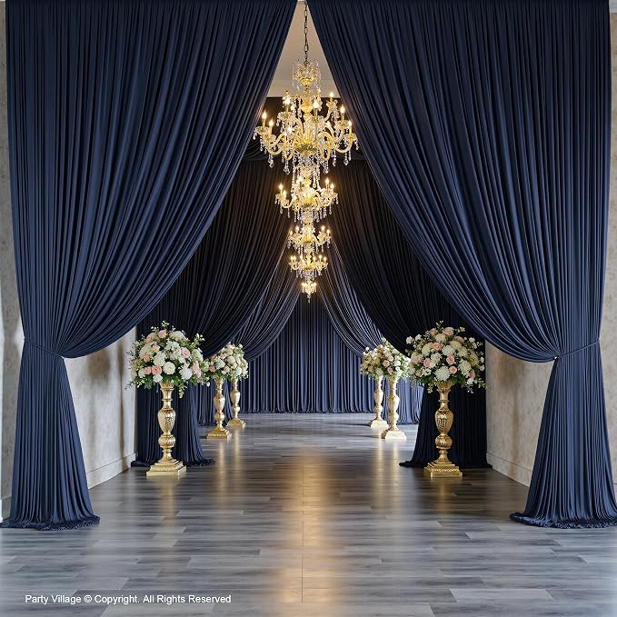10ft×12ft Navy Blue Backdrop Curtain for Wedding Parties, 2 Panels Wrinkle Free Polyester Photo Backdrop Drapes Back Drop Cloth for Independence Day Birthday Photography Background