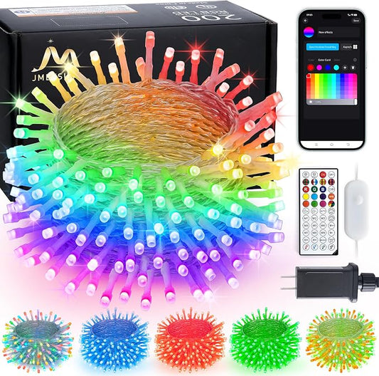 JMEXSUSS 200 LED RGB String Light 66ft for Outdoor Indoor 4th of July Decor, Color Change Christmas Lights Clear Wire Plug in for Bedroom Tree Room Party Birthday Independent Day Decorations