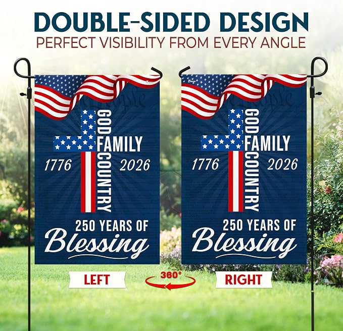 FLAGWIX American 250 Years of Blessing Flag - Polyester Double-sided Yard Flags For Outside Garden Flag (11.5" x 17.5") - 4th of July Decorations for Home Yard Garden Decor Banner, Gifts For Men Women