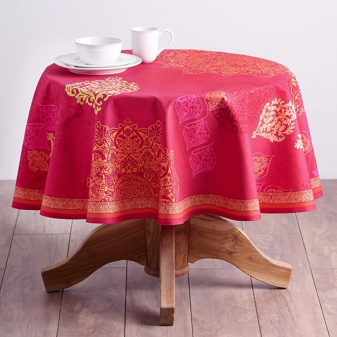 Maison d' Hermine Table Cloth Round Table 100% Cotton 69 Inches Fall Tablecloth Reusable Everyday Use for Thanksgiving Christmas Decorations Dining Farmhouse Party (Versailles)