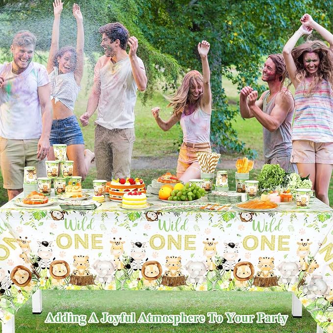 Funnymoom 452 Pcs Wild One Birthday Party Decorations for 50, Safari Jungle Wild One Paper Plates Napkins Cups Tablecloth Cutlery Straws for Boys Kids Woodland Themed First Birthday Party Supplies