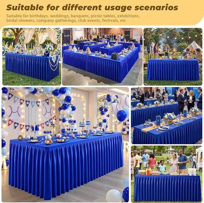 Royal Blue Polyester Table Cloths for Rectangle 4 Foot Tables, 1 Pack Wrinkle Free Tablecloths Stretchy Banquet Ruffle Fitted Table Cover Desk Skirt for Parties Wedding Birthday Baby Shower