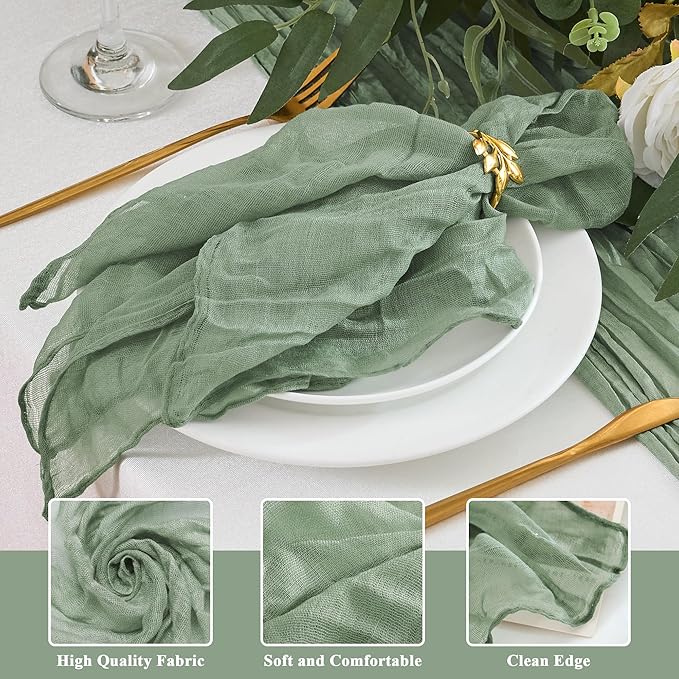 12 Pack Cheesecloth Napkins 20"x20" Sage Green Boho Gauze Cheese Cloth Napkins Bulk Rustic Dinner Table Decor for Wedding Bridal Baby Shower Party