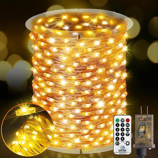 KNONEW 400FT Outdoor Christmas Fairy Lights Plug in,1200 LED String Lights Outdoor Waterproof 8 Modes Memory Times for Wedding Bedroom Walls Garden Trees Decoration(Warm White)