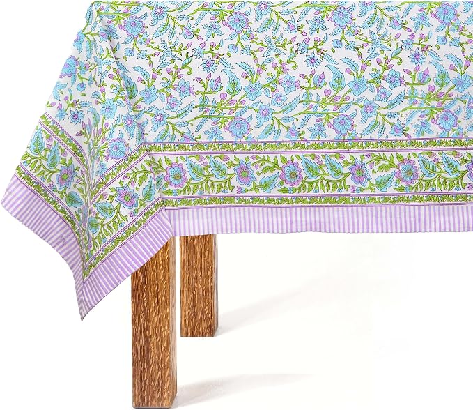 Block Print Table Cloth- 60x120 Inch Rectangle 100% Cotton Handmade Pre-Shrink, Washable for Spring, Kitchen & Dining Perfect for Patio, Indoor & Outdoor, Farmhouse