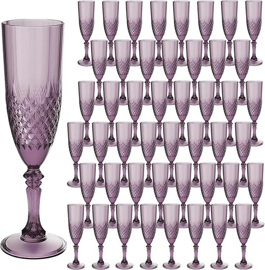 Plastic Champagne Flutes, Champagne Glasses Bulk, Reusable Unbreakable Acrylic Wine Glasses Goblets for Weddings Bachelor Parties Toasting Bridal Shower (48, Dark Purple)