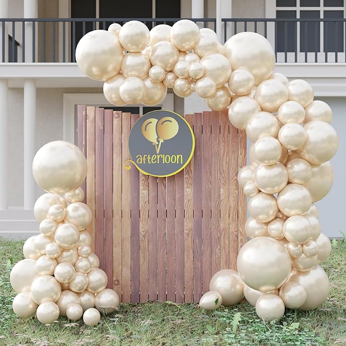 AFTERLOON® Biodegradable Balloons 116pcs Pearl White Ivory Double Stuffed Balloon Different Size 5/10/12/18 Inch Garland Arch kit for Wedding Bride to be Engagement Bridal Shower Birthday Baby Party