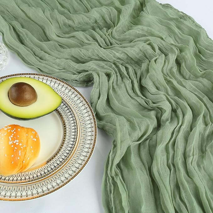 6 Pack 10FT Sage Green Cheesecloth Table Runner 120 Inch Long Gauze Rustic Boho Spring Cheese Cloth Table Runner Sheer Fabric Decorations for Holiday Party Wedding Banquet Bridal Baby Shower Décor