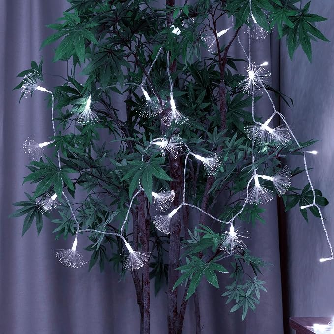 33FT 80 LED Fiber Optic Fairy String Lights Starburst Firework Light Battery Powered for Wedding, Christmas Tree, Garden, Patio, Party Decoration (White)