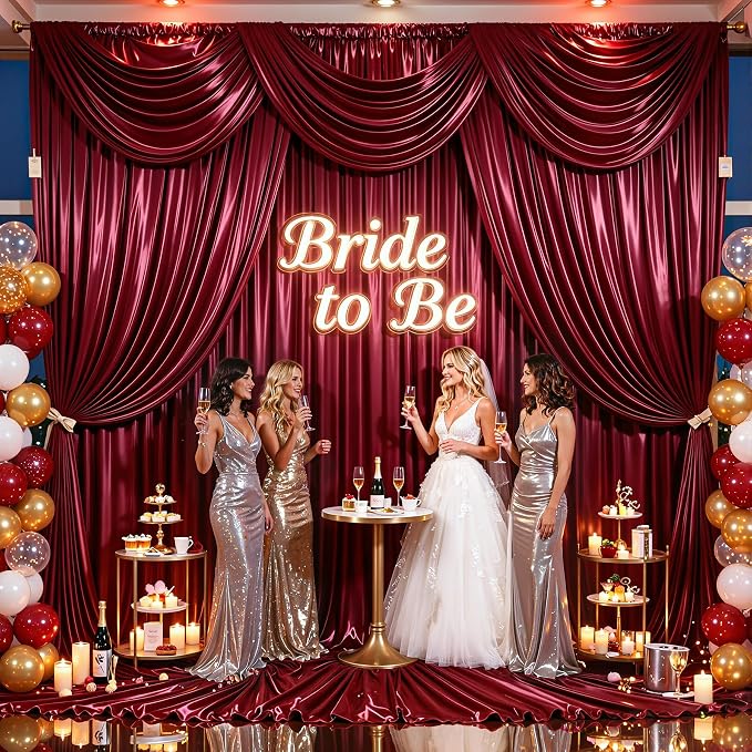 30x10ft Burgundy Glitter Backdrop Curtain for Parties, Wrinkle Free Satin Photo Backdrop Drapes 6 Panels 5x10FT Shimmer Back Drop Cloth for Wedding Birthday Baby Shower Photography Background Decor