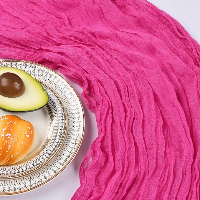 12 Pack 10FT Hot Pink Cheesecloth Table Runner 120 Inch Long Gauze Rustic Boho Spring Cheese Cloth Table Runner Sheer Fabric Decorations for Holiday Party Wedding Banquet Bridal Baby Shower Décor